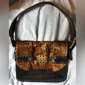 KATE LANDRY Black / Leopard Print Faux Cowhide Purse